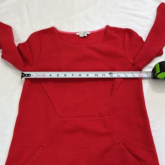 Boden Women’s Small Petite Dress Red Ribbed 3/4 Sleeve Pocket A-Line Solid Mini - Picture 7 of 8